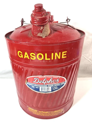 Vintage Delphos 5 Gallon Flower Top Kerosene Galvanized Gas Fuel Can Red #205