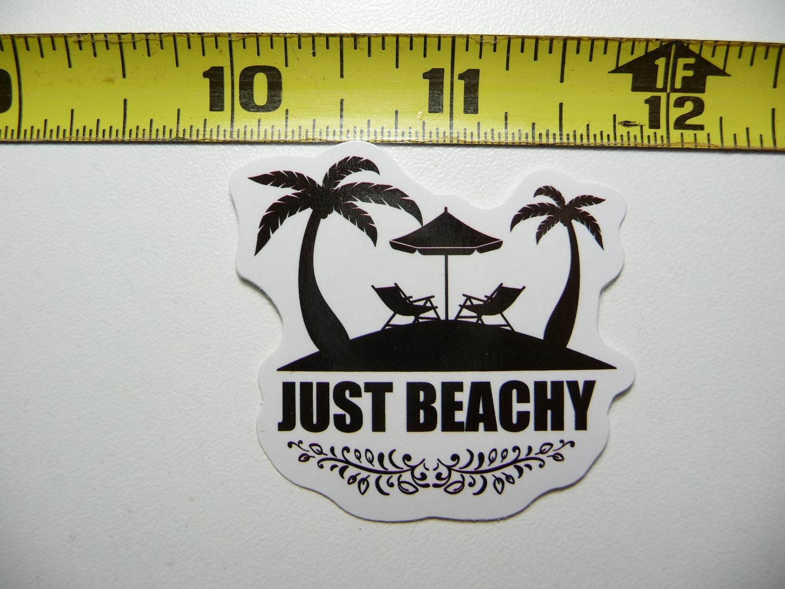 JUST BEACHY umbrella chairs decal tropical vacation scene sticker