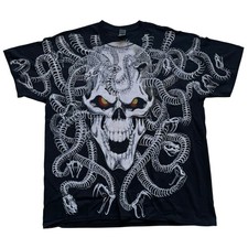 liquid blue skull snake medusa all over print t shirt size XL