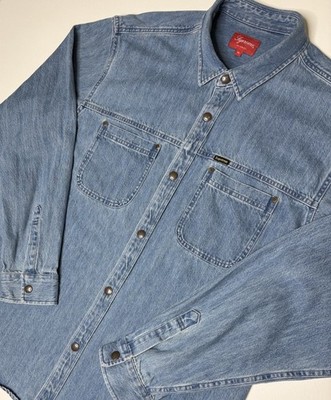Supreme Denim Snap Shirt FW22 Size XL Blue Jean Jacket Button Down