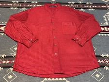 Alan Stuart Red Textured Button Front Shirt USA Made XL Vintage Polyester T4