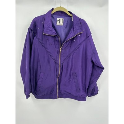Womens Silk Bomber Jacket Size L Purple Streetwear Indie Boho