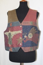 Vtg ORVIS Sz L Woven Christmas Themed Buttoned Tapestry Vest Lined USA Made