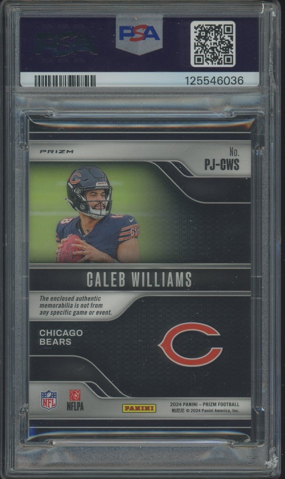 2024 Prizm Green Pulsar Caleb Williams Chicago Bears RC Rookie Patch PSA 8 view 2