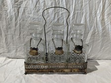 Triple TANTALUS with 3 CUT GLASS DECANTERS & LIDS Vintage 