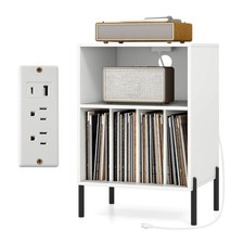 Record Player Stand w/Charging Station 5 Storage Compartments Anti-toppling Kits