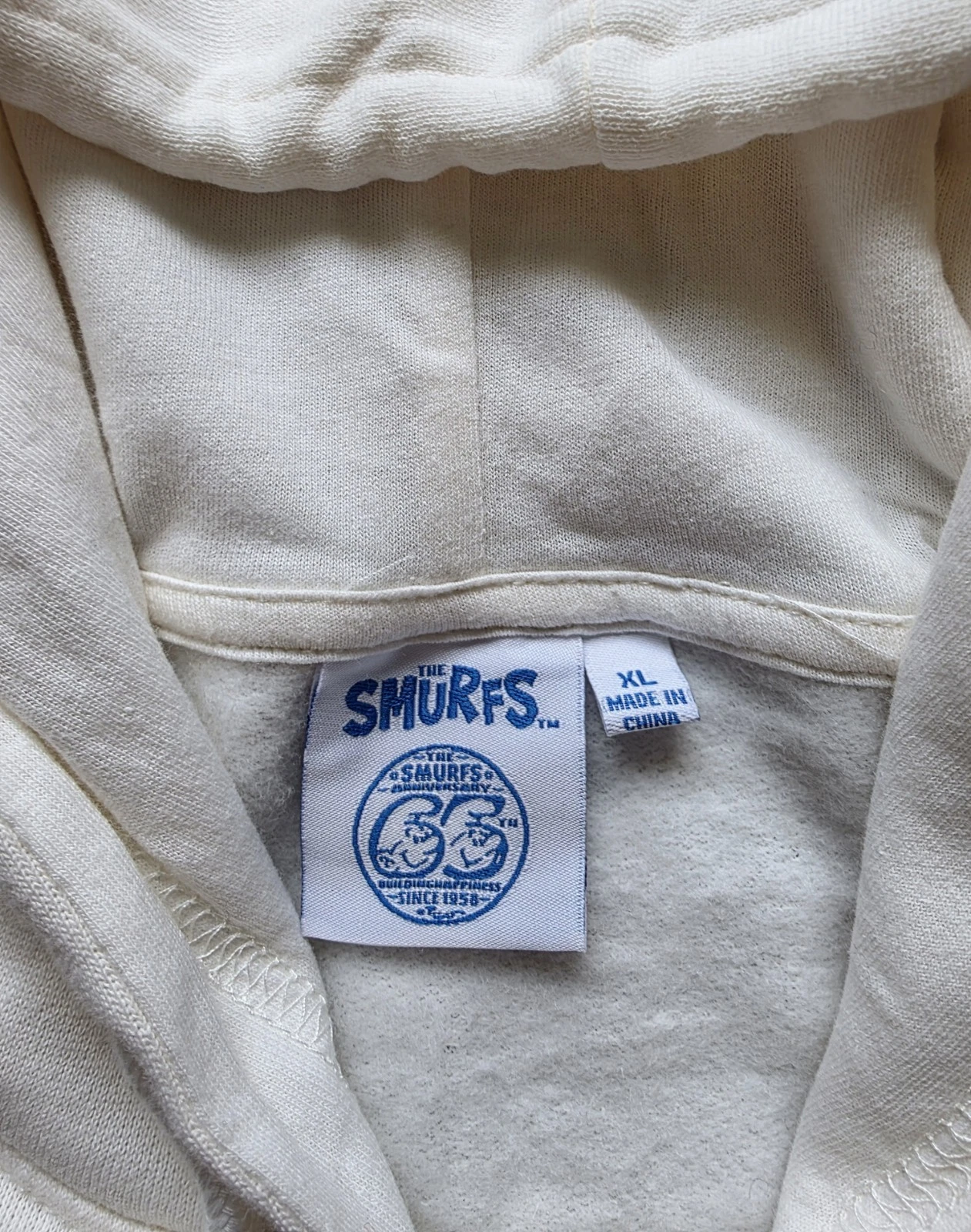 OFF WHITE Felpa pullover con cappuccio donna Puffi avorio fidanzato nuova taglia XL