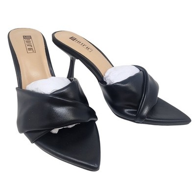 IDIFU Womens Black Twisted Strap Pointed Toe Mule Stiletto Heels Size 7.5 NEW