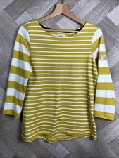 Ladies Joules White & Gold Striped Classic Top Size 12 3/4 Sleeves