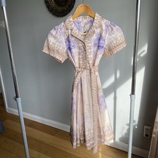 Beautiful Zimmermann-style short sleeved shirt dress blush pink lilac floral