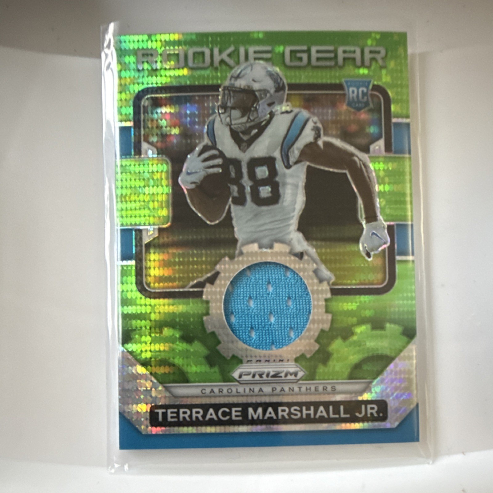 Terrace Marshall Jr. Panini Prizm Rookie Gear Relics #RG18 Neon Green Pulsar