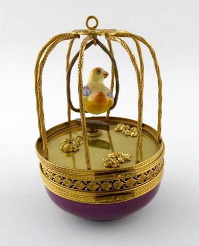 Limoges Frankreich Peint Main handbemalter Vogel im Käfig Spieluhr Schmuckschatulle Romantik - Bild 4 von 18