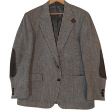 vintage Barons Presidential Herringbone Tweed USA made Jacket Elbow Patches 46R