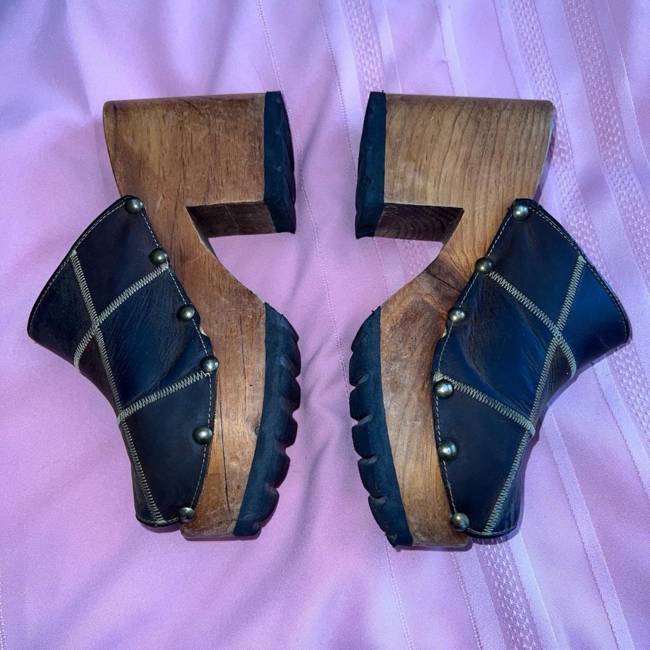 Vintage London Underground Patchwork Leather Wood… - image 6