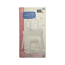 Member's Mark Vanity Set with Lights  Stool, Three Panel Mirror, White