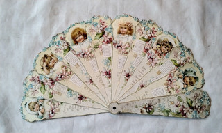 1899 Victorian fold out Calendar Fan Die cut Embossed w/children & flowers NICE!