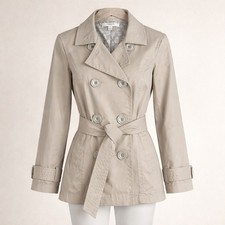 Gabardina Liz Claiborne L Algodón Cinturón Clásica A Medida Minimalista Dinero Antiguo