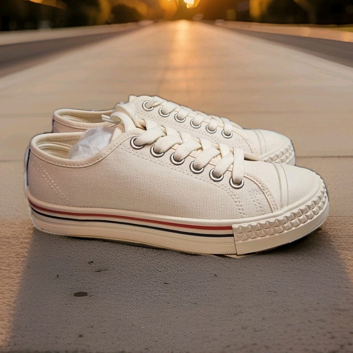 Hood Rubber Company Canvas Low Top Sneakers Cream Red Blue  display picture 3