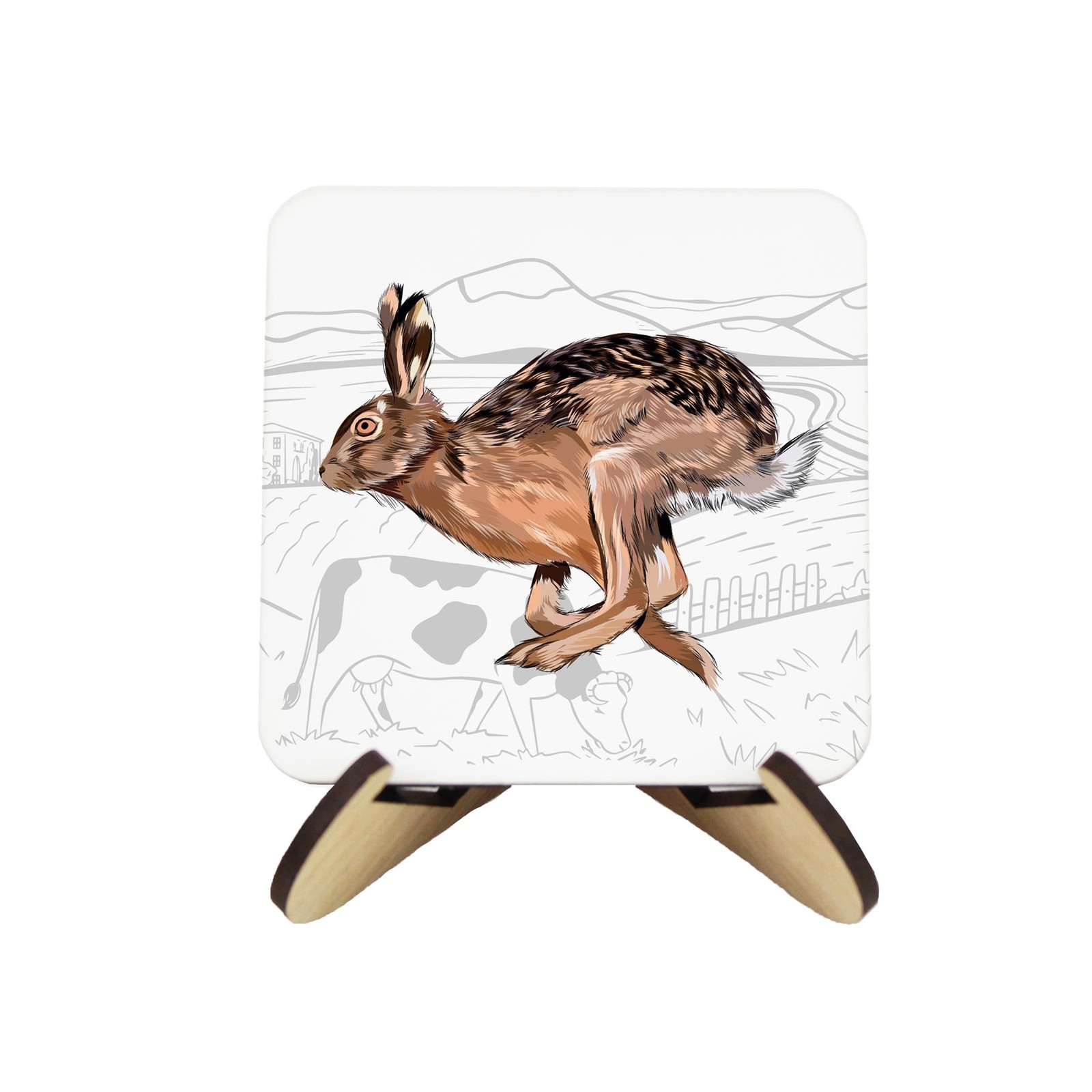 Hare Cork Coaster Set - Countryside Gifts for Animal Lovers - Set of 4 & Stand