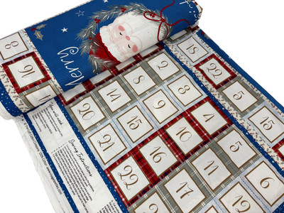 Adventskalender Panel Weihnachten Stechpalme Jolly Santa Baumwollstoff