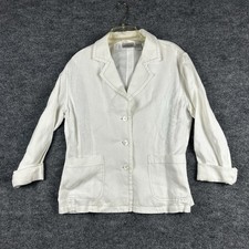 Chico  s White Linen Jacket Women Size 1 Lightweight Button Front Pockets