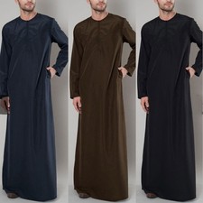 Men Jubba Thobe Traditional Middle East Muslim Clothing Long Sleeves Men Robe