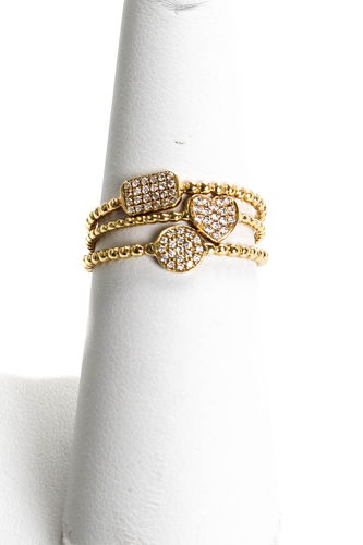 Designer Womens 18K Yellow Gold Diamond Pave Dainty Three Ring Set Size 6 3.2g