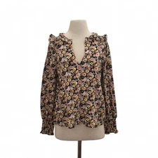 BODEN NWT Floral Cottage Core Notch Neck Smocked Frill Ruffle Top Size 10 Medium