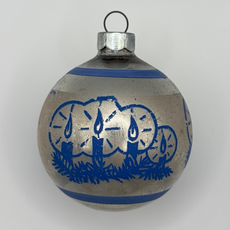 Vintage Candle Stencil Glass Christmas Ornament 2.5”