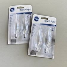 4 GE Bulb Touch Light Replacement Bulbs 25W 220 Lumen Blunt Tip Specialty B Type