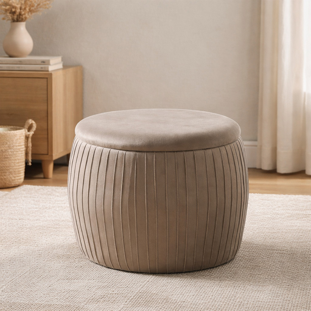 Storage Ottoman Velvet Stool Pleated Seat Footrest Dressing Table Chair Mink