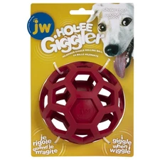 JW Pet Hol-ee Giggler Dog Toy Puzzle Ball Natural Rubber Medium 4.5 Inch Diam...