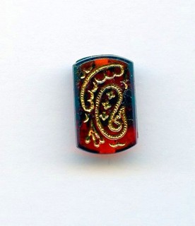 AWESOME DARK RUBY RED GLASS button INTRICATE GOLD LUSTER PAISLEY DESIGN 3/4"