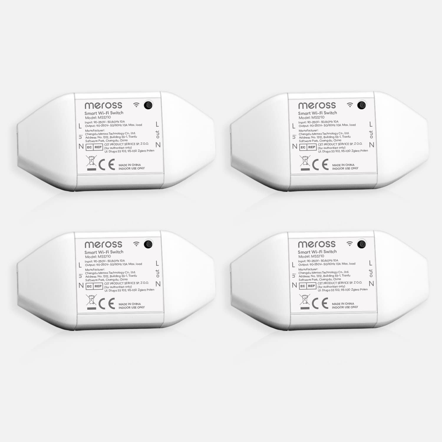 Meross 4 PCS Interruttore universale domestico intelligente WiFi, app 4 Pezzi