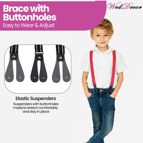 Kids Luxury Y-Back Braces – Elastic Suspenders for Boys & Girls Formal Wedding - Picture 23 of 101