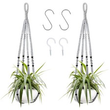 Macrame Hanging Planter Set with Wood Beads - 2 Pack