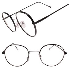 Classic Vintage Retro Indie Hipster Look Black Round Clear Lens Glasses