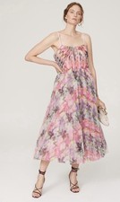 $392 Hutch Tea length Chiffon Floral Gown Pink Vita Dress Size 8