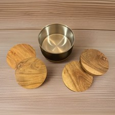 Wood Coasters with Metal Holder, Set of 5 Wooden Coasters Excellent New Open