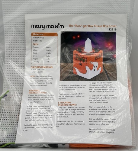 Mary Maxim Boo-ger Box Halloween Plastic Canvas Kit Tissue Cover Ghosts Sealed - Picture 2 of 9