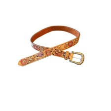 Ariat Genuine Leather Western Belt Turquoise Floral Tooled Silver Buckle Size M