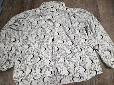 Cabi Eclipse Blouse Style #4340 Moondust Flowy Black White Button Front Shirt S