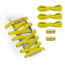 No Tie Shoelaces Tieless Elastic Shoe Laces 3Pcs with 2 Metal Buckles, Yellow