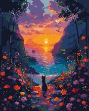 CHWGLFGG Paint by Numbers Kit for Adults Beginner, Sunset Cat Adult PB447-1