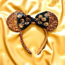 Disney Parks Halloween Ears Headband Orange Sequin Black Bow Minnie Mouse