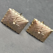 Vintage 80s cufflinks men's gold tone metal rectangle texturized bullet back