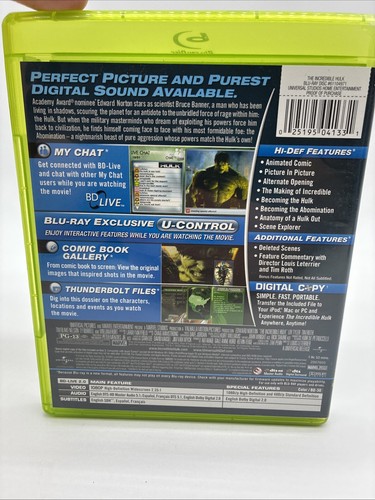 Incredible Hulk (2008) (Blu-ray, 2008) Green Case - Picture 2 of 2