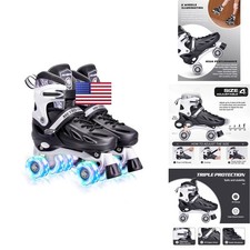 METROLLER Roller Skates Black Medium-Big Kid 1-4 US Light up Wheels