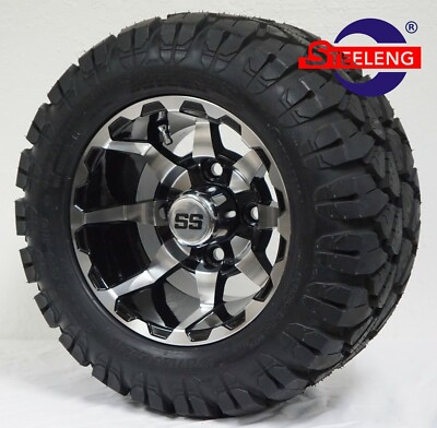 GOLF CART 10'' VORTEX WHEELS/RIMS and 18''x9''-10'' DOT STINGER A/T TIRES (SET OF 4)