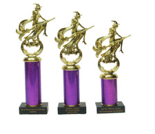 SET OF THREE HALLOWEEN TROPHIES WITCH ON BROOM 5-4-3 PR FREE LETTERING